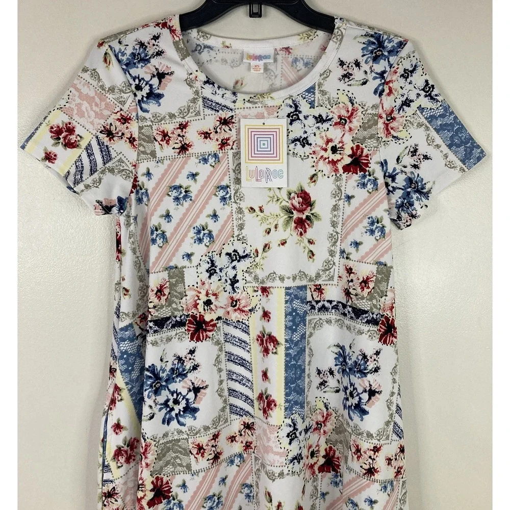 LuLaRoe Jessie Dress XS Floral Patchwork Quilt Print‎ w/Pockets NWT